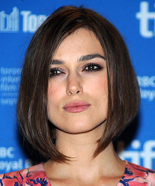 Keira Knightley Medium Straight   Dark Brunette Bob  Haircut