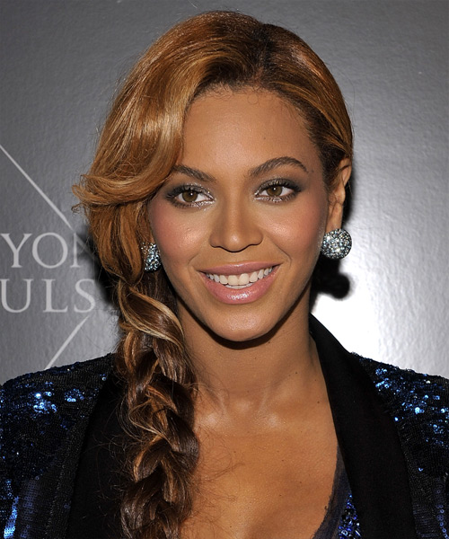 Beyonce Knowles Long Curly Dark Brunette Braided Updo Hairstyle With Side Swept Bangs And Light 