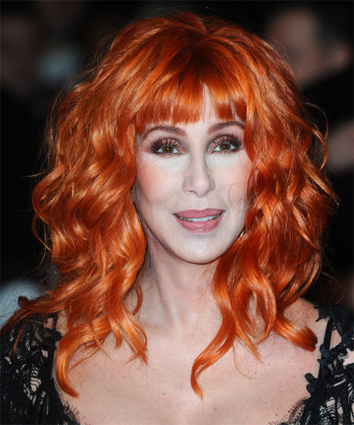 Cher Long Wavy   Orange    Hairstyle with Blunt Cut Bangs