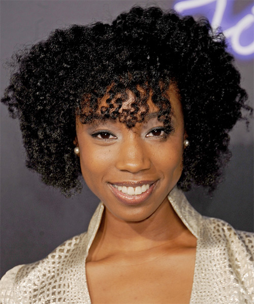 Enisha Brewster Curly   Black  with Layered Bangs