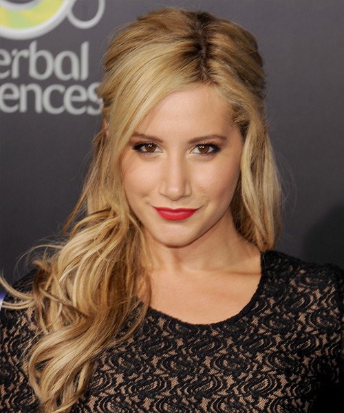 Ashley Tisdale  Long Curly   Dark Golden Blonde  Half Up Half Down Hairstyle   with Light Blonde Highlights