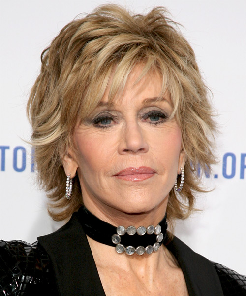 Jane Fonda Short Straight Hairstyle with Layered Bangs