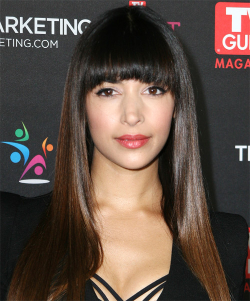 Hannah Simone Long Straight Dark Mocha Brunette Hairstyle 