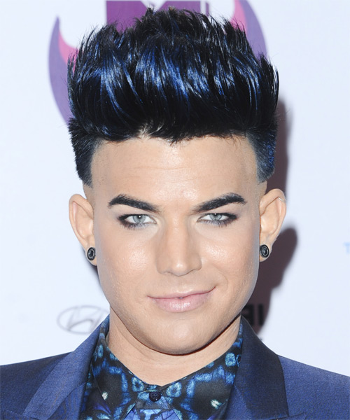 Adam Lambert Short Straight   Emo  Hairstyle   with Blue Highlights