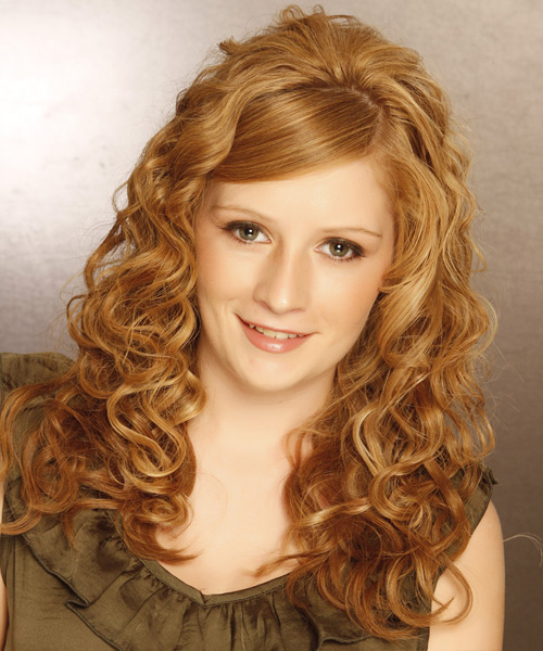 Long Curly   Light Ginger Red   Hairstyle with Side Swept Bangs