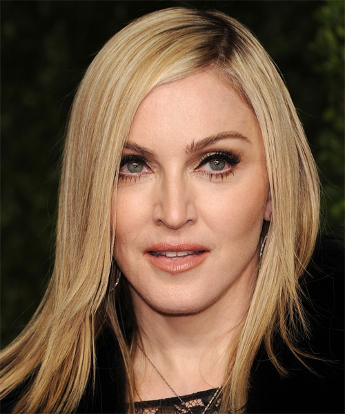 Madonna Medium Straight   Light Blonde   Hairstyle   with Dark Blonde Highlights