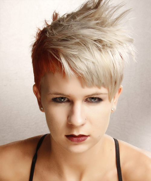 Short Light Ginger Blonde and Light Red Two-Tone Asymmetrical Haircut