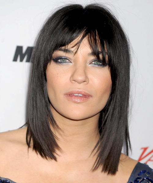 Jessica Szohr Medium Straight   Black  Bob  Haircut with Layered Bangs