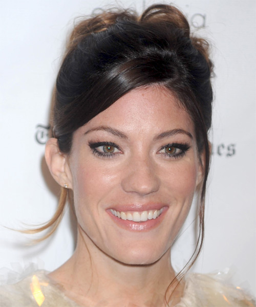 Jennifer Carpenter  Long Curly   Dark Brunette  Updo Hairstyle with Side Swept Bangs