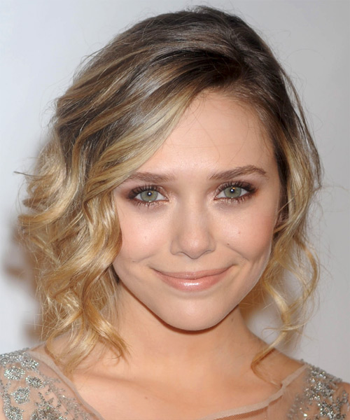 Elizabeth Olsen  Medium Curly   Dark Blonde  Updo Hairstyle   with Light Blonde Highlights