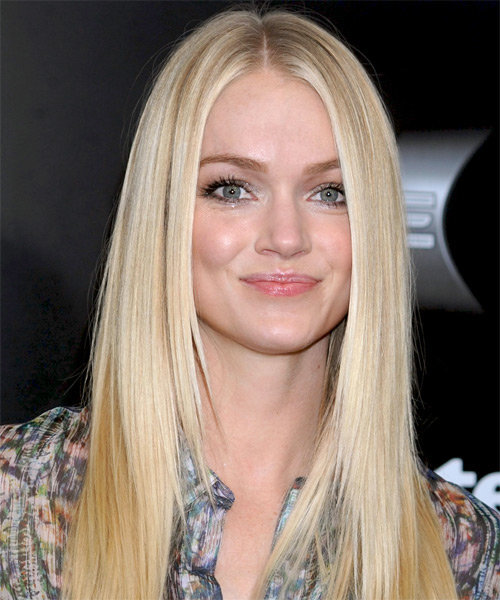 Lindsay Ellingson Long Straight   Light Platinum Blonde   Hairstyle   with Light Blonde Highlights