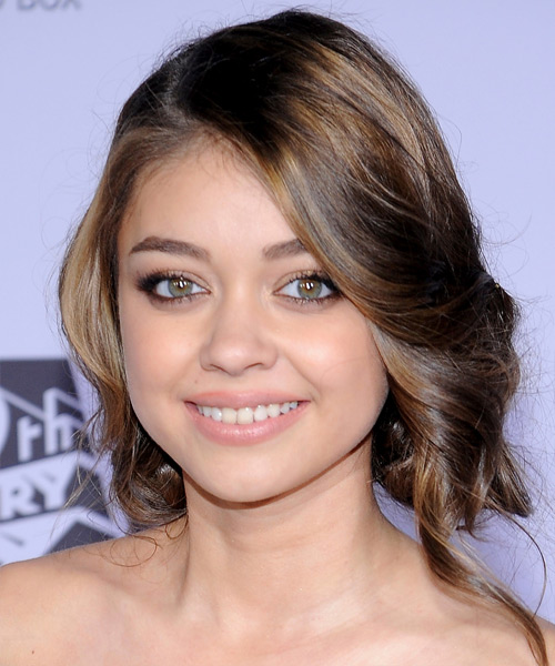 Sarah Hyland Long Curly   Light Brunette  Updo   with  Blonde Highlights