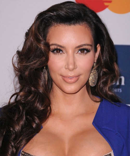 Kim Kardashian Long Wavy   Black Auburn      with  Brunette Highlights