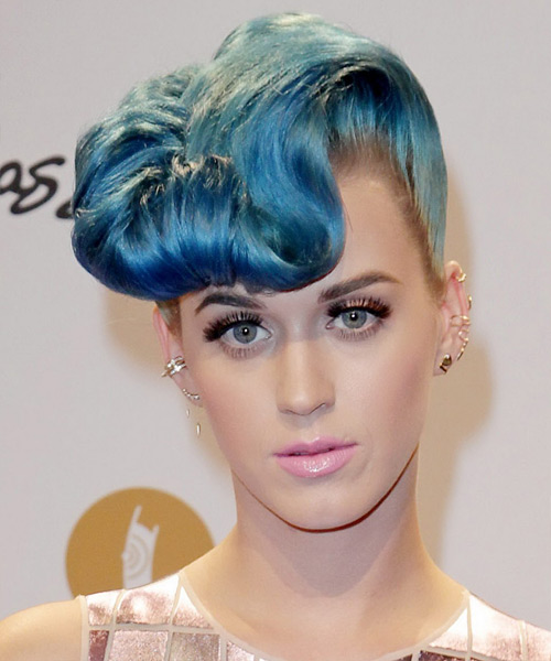 Katy Perry  Medium Curly   Blue  Emo Updo Hairstyle
