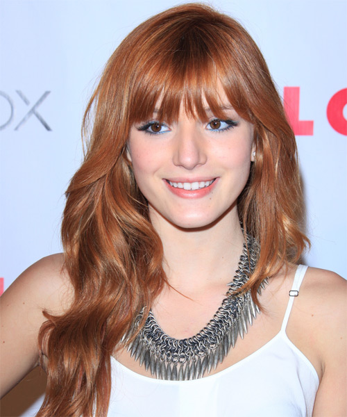 Bella Thorne Long Straight   Copper   Hairstyle with Layered Bangs
