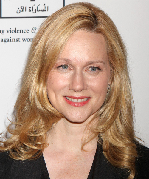 Laura Linney Long Straight   Light Champagne Blonde   Hairstyle   with Light Blonde Highlights