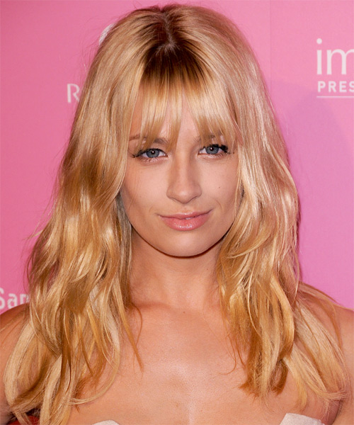 Beth Behrs Long Straight   Light Golden Blonde   Hairstyle with Blunt Cut Bangs