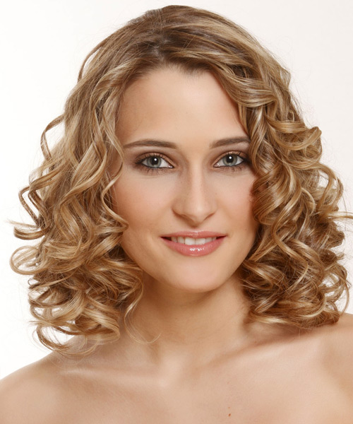Medium Curly   Dark Golden Blonde   Hairstyle   with Light Blonde Highlights