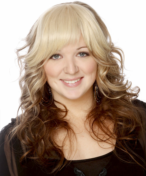 Wavy   Light Blonde and  Brunette Two-Tone with Layered Bangs