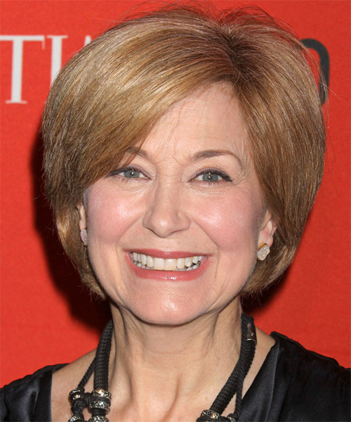 Jane Pauley Short Straight Layered   Golden Blonde Bob  Haircut with Side Swept Bangs