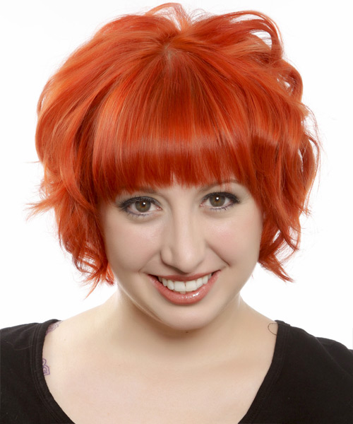 Short Wavy Orange Emo Hairstyle with Layered Bangs