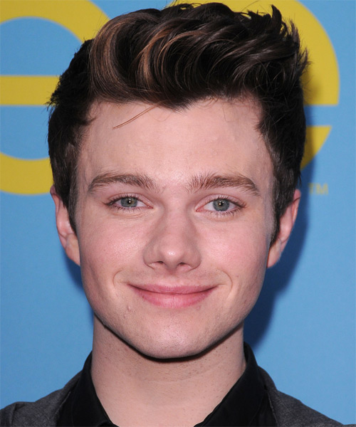 Chris Colfer Short Straight   Dark Chocolate Brunette   Hairstyle   with  Red Highlights