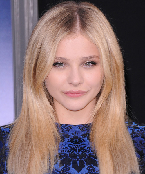 Chloe Grace Moretz Long Straight    Strawberry Blonde   Hairstyle   with Light Blonde Highlights