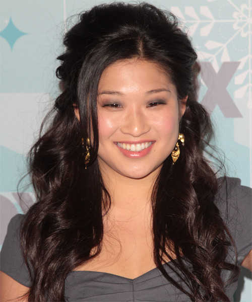 Jenna Ushkowitz  Long Curly   Black   Half Up Half Down Hairstyle