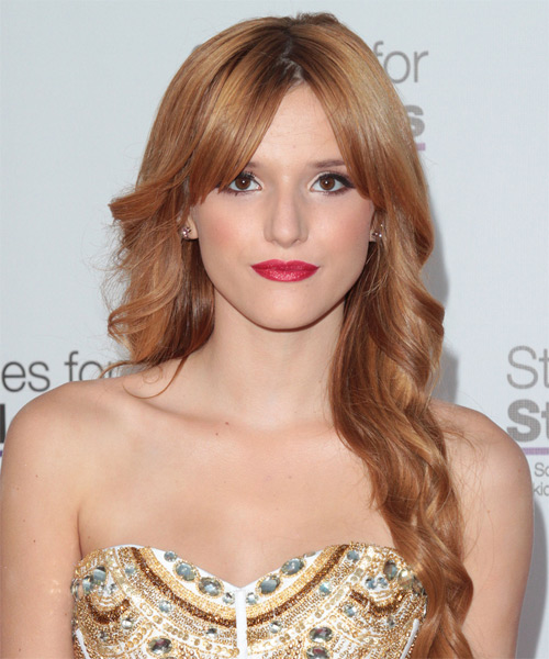 Bella Thorne Long Wavy    Red Braided  Hairstyle with Layered Bangs