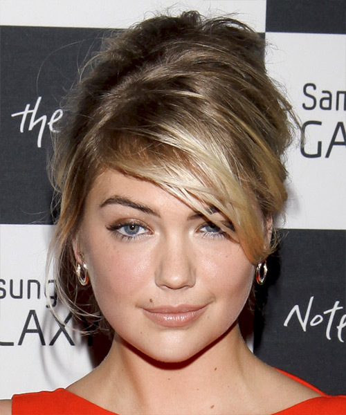 Kate Upton  Long Straight    Ash Blonde  Updo  with Side Swept Bangs  and Light Blonde Highlights