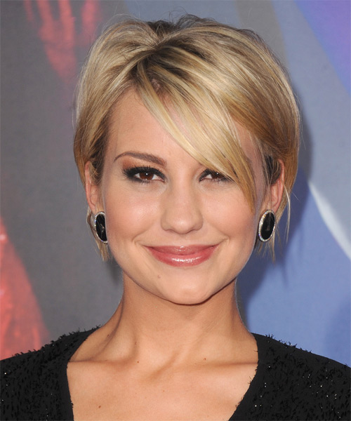 Chelsea Kane Short Straight    Golden Blonde   Hairstyle with Side Swept Bangs  and Light Blonde Highlights