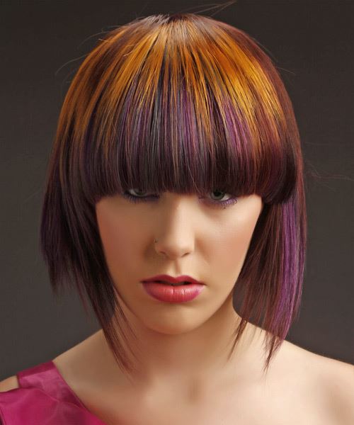 Short Multi-Colored  With Heavy Bangs - side view