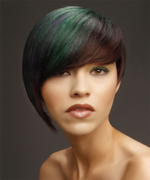 Short Multi-colored Asymmetrical Haircut With Side Swept Bangs