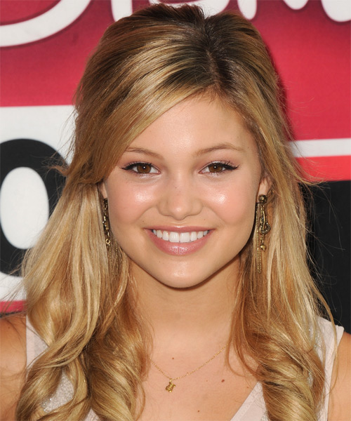 Olivia Holt  Long Curly   Dark Golden Blonde  Half Up Half Down Hairstyle   with  Blonde Highlights