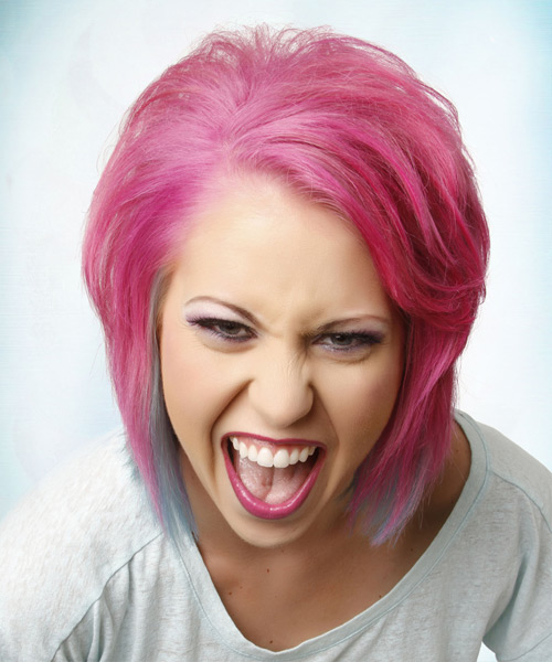  Medium Straight   Pink  and Blue Two-Tone   Hairstyle  