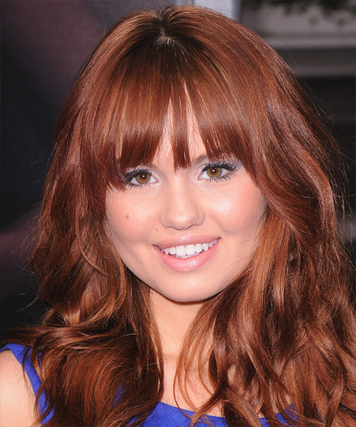 Debby Ryan Long Wavy    Ginger Red   Hairstyle with Blunt Cut Bangs 