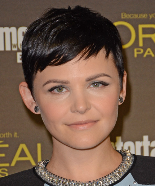 Ginnifer Goodwin Short Straight   Dark Brunette   with Side Swept Bangs