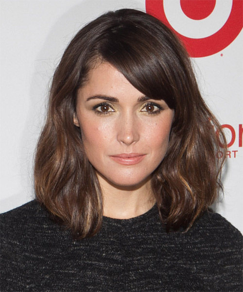 Rose Byrne Medium Straight   Dark Chocolate Brunette Bob  Haircut with Side Swept Bangs