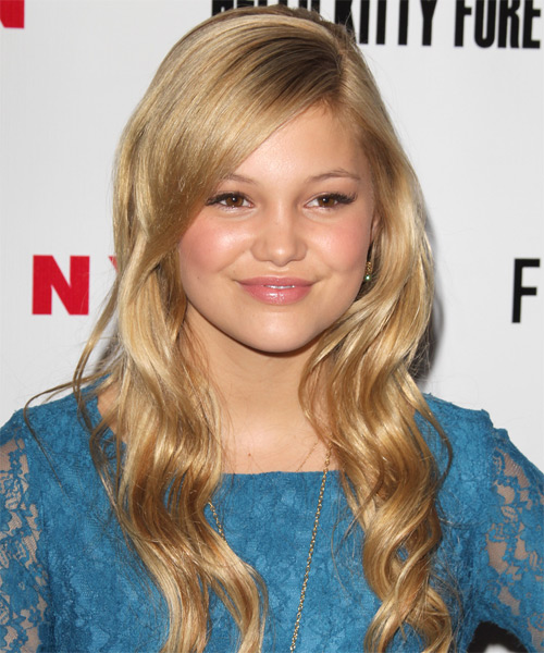 Olivia Holt Long Wavy   Light Golden Blonde   Hairstyle with Side Swept Bangs