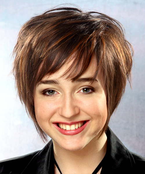 Short Straight   Chocolate   Hairstyle with Side Swept Bangs