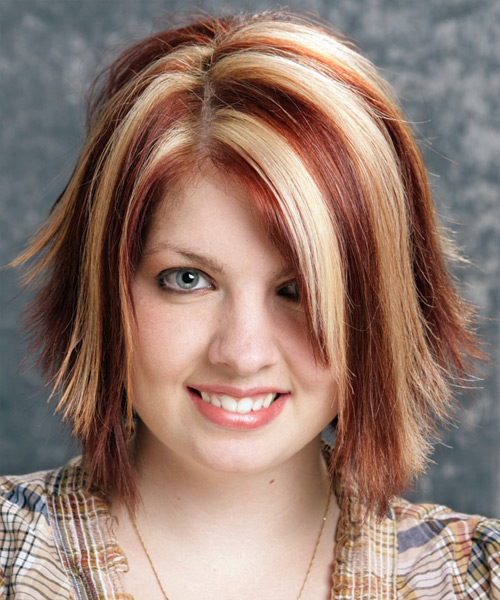 Medium Straight    Brunette and  Blonde Two-Tone  Hairstyle