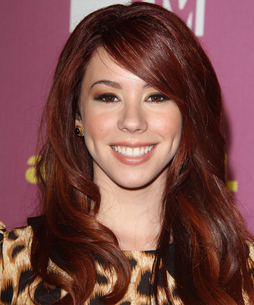 Jillian Rose Reed Long Straight    Red   Hairstyle with Side Swept Bangs