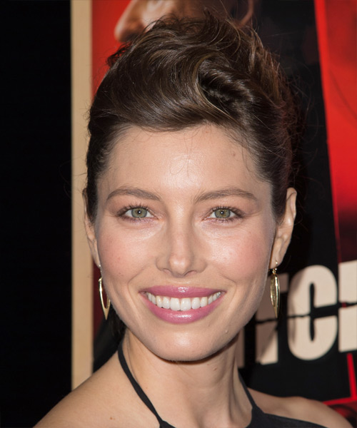 Jessica Biel  Long Straight    Brunette  Updo Hairstyle