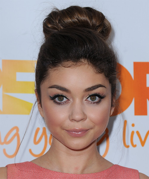 Sarah Hyland  Long Straight   Dark Mocha Brunette  Updo Hairstyle