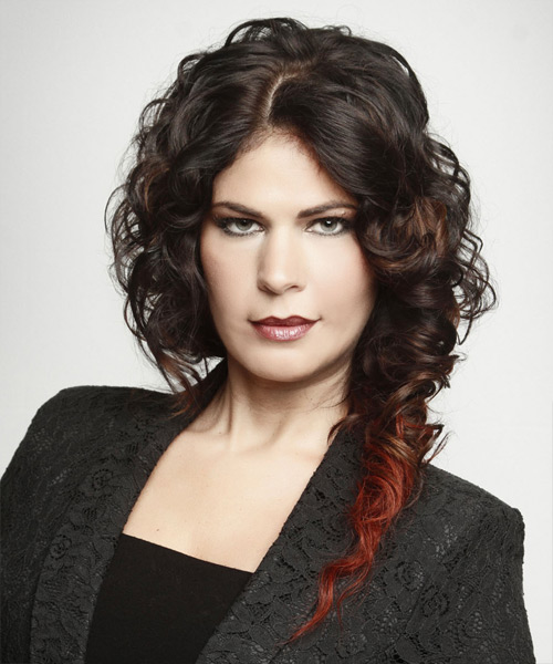 Long Dark Brunette And Red Two-Tone Hairstyle With Curls