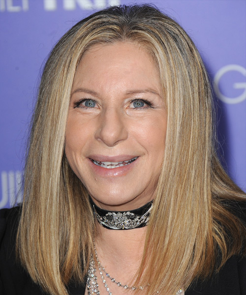Barbra Streisand Long Straight    Blonde   Hairstyle   with Light Blonde Highlights