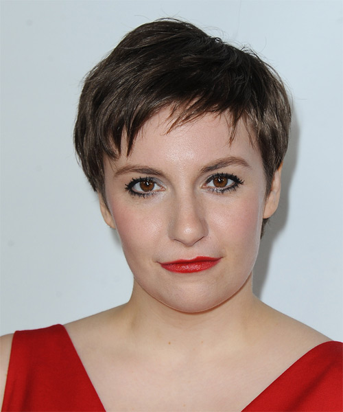 Lena Dunham Short Straight    Chocolate Brunette   Hairstyle with Layered Bangs