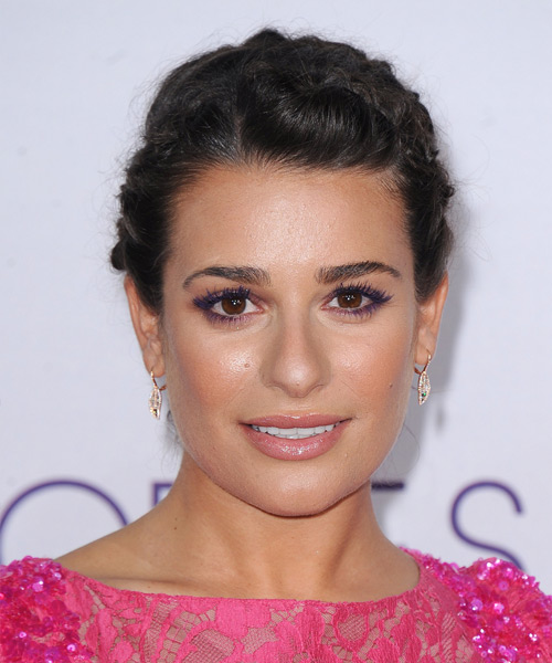 Lea Michele Long Straight   Dark Brunette Braided Updo