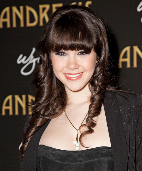 Claire Sinclair Long Curly   Dark Mocha Brunette   Hairstyle with Blunt Cut Bangs