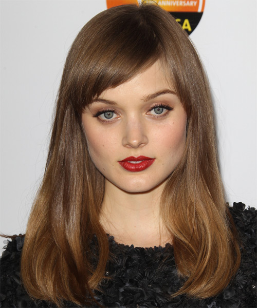 Bella Heathcote Long Straight    Chestnut Brunette   Hairstyle with Side Swept Bangs
